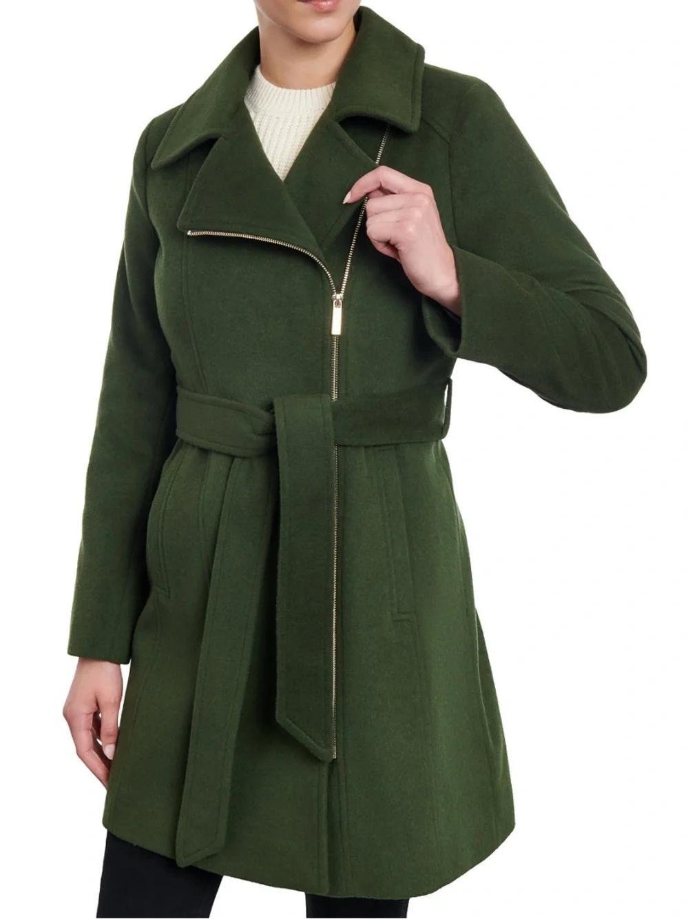 Michael Kors Dark Green Wool Blend Belted Coat